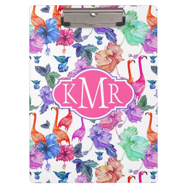 Tropical Watercolor Pattern | Monogram Clipboard (Front)