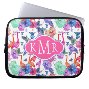 Tropical Watercolor Pattern Monogram Laptop Sleeve