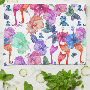 Tropical Watercolor Pattern Monogram Tea Towel