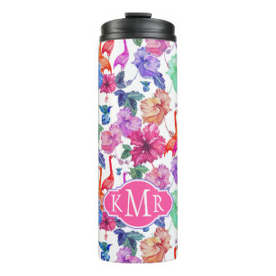 Tropical Watercolor Pattern   Monogram Thermal Tumbler