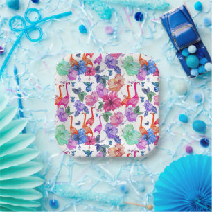 Tropical Watercolor Pattern Paper Plate