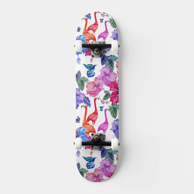 Tropical Watercolor Pattern Skateboard (Front)