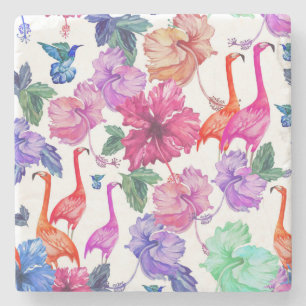 Tropical Watercolor Pattern Stone Coaster