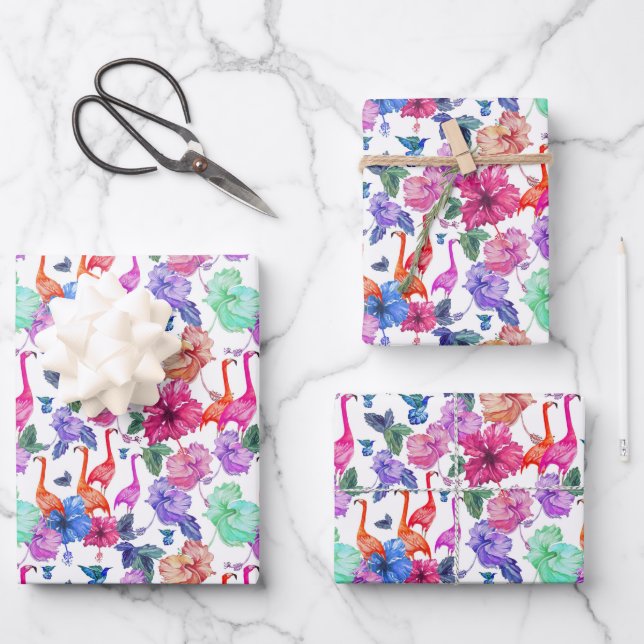 Tropical Watercolor Pattern Wrapping Paper Sheet (Front)