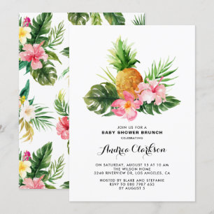 Tropical Watercolor Pineapple Baby Shower Brunch Invitation