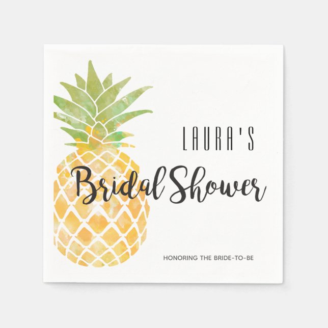 Tropical Watercolor Pineapple | Bridal Shower Napkin (Front)