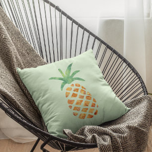 Tropical Watercolor Pineapple   Green Cushion