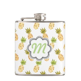Tropical Watercolor Pineapple Pattern Hip Flask