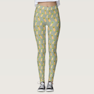 Tropical Watercolor Pineapple Pattern Leggings