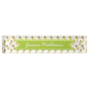 Tropical Watercolor Pineapple Pattern Nameplate