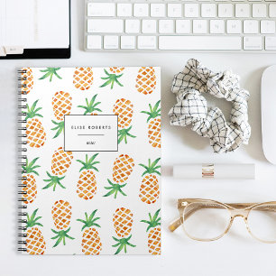 Tropical Watercolor Pineapple Pattern Notebook