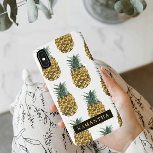 Tropical Watercolor Pineapple Pattern With Name Case-Mate iPhone Case