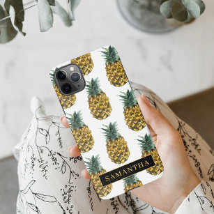 Tropical Watercolor Pineapple Pattern With Name iPhone 11Pro Max Case