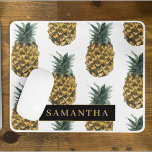 Tropical Watercolor Pineapple Pattern With Name Mouse Mat<br><div class="desc">Tropical Watercolor Pineapple Pattern With Name</div>