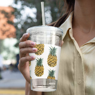 Tropical Watercolor Pineapple Seamless Pattern Acrylic Tumbler
