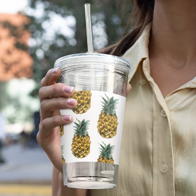 Tropical Watercolor Pineapple Seamless Pattern Acrylic Tumbler (Creator Uploaded)