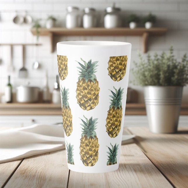 Tropical Watercolor Pineapple Seamless Pattern Latte Mug (Creator Uploaded)