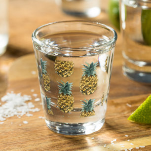 Tropical Watercolor Pineapple Seamless Pattern Shot Glass