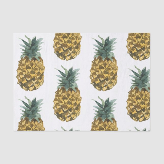 Tropical Watercolor Pineapple Seamless Pattern Tissue Paper (Front)