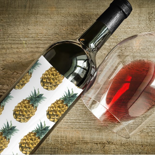 Tropical Watercolor Pineapple Seamless Pattern Wine Label (Creator Uploaded)