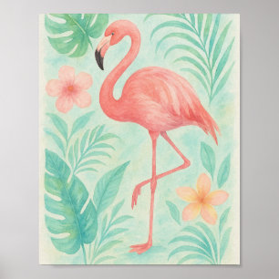 Tropical Watercolor Pink Flamingo   Exotic Botanic Poster
