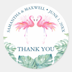 Tropical Watercolor Pink Flamingo Favours Classic Round Sticker
