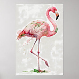Tropical Watercolor Pink Flamingo On White Poster