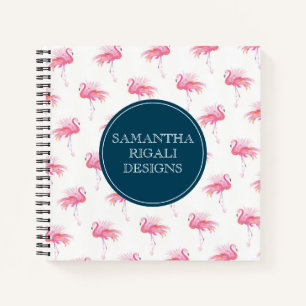 Tropical Watercolor Pink Flamingos Personalised Notebook