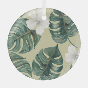 Tropical watercolor plants: seamless pattern. glass tree decoration