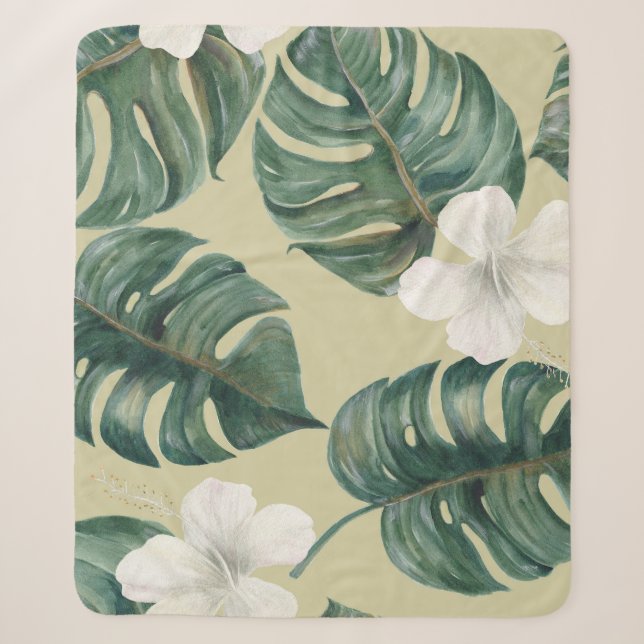 Tropical watercolor plants: seamless pattern. sherpa blanket (Front)