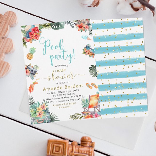 Tropical Watercolor Poolside Summer Baby Shower Invitation (Creator Uploaded)