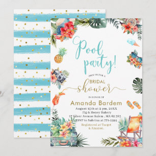 Tropical Watercolor Poolside Summer Bridal Shower Invitation