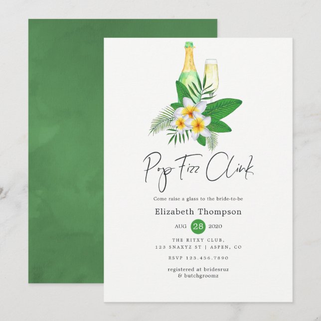 Tropical Watercolor Pop Fizz Clink Invitation (Front/Back)