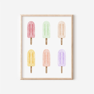 Tropical Watercolor Popsicle Collage Art Print