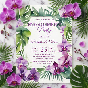 Tropical Watercolor Purple Orchid Engagement Party Invitation