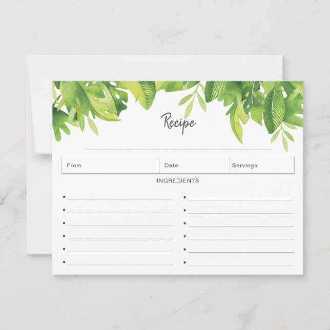 Tropical Watercolor Recipe Card (Front)