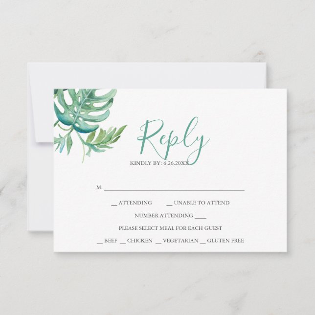 Tropical Watercolor Reply RSVP Cards (Front)