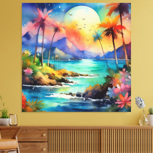tropical watercolor scene puzzle canvas print