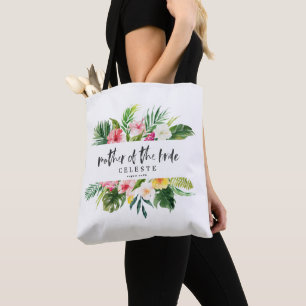 Tropical watercolor script mother of the bride tote bag