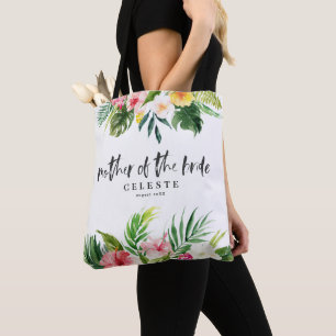 Tropical watercolor script mother of the bride tote bag