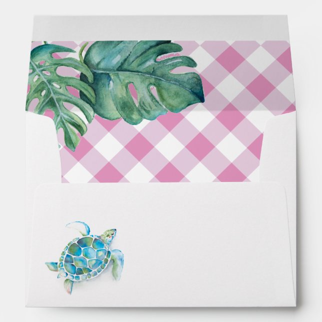 Tropical Watercolor Sea Turtle Baby Shower Envelope (Back (Bottom))