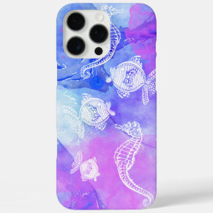 Tropical Watercolor Seahorses Fish Marine Life iPhone 16 Pro Max Case
