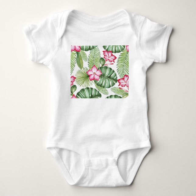 Tropical Watercolor: Seamless Pattern Baby Bodysuit (Front)