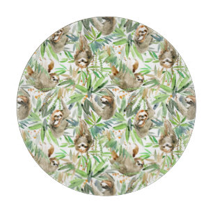 Tropical Watercolor Sloth Pattern Cutting Board