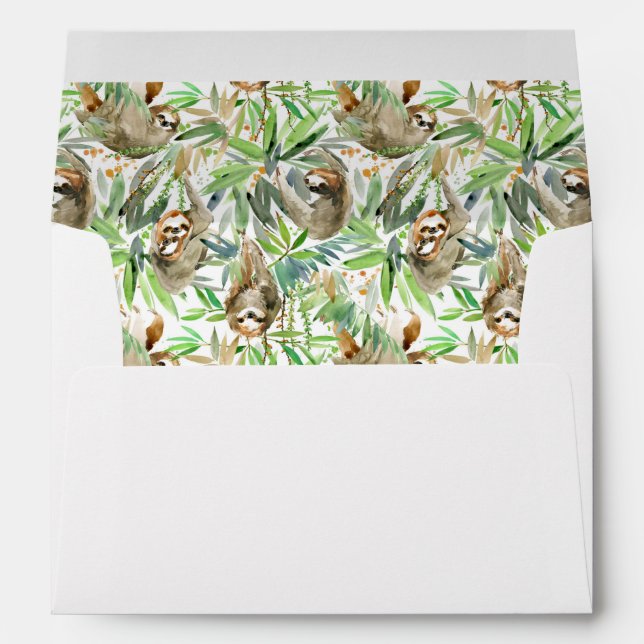 Tropical Watercolor Sloth Pattern Envelope (Back (Bottom))