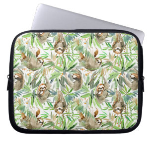 Tropical Watercolor Sloth Pattern Laptop Sleeve