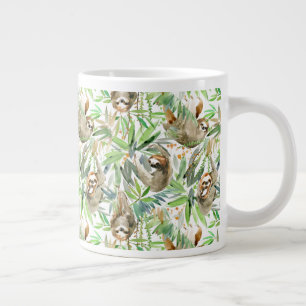 Tropical Watercolor Sloth Pattern Large Coffee Mug