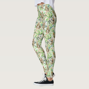 Tropical Watercolor Sloth Pattern Leggings