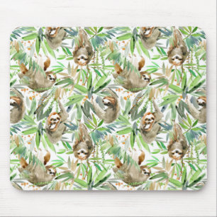 Tropical Watercolor Sloth Pattern Mouse Mat