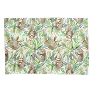 Tropical Watercolor Sloth Pattern Pillowcase